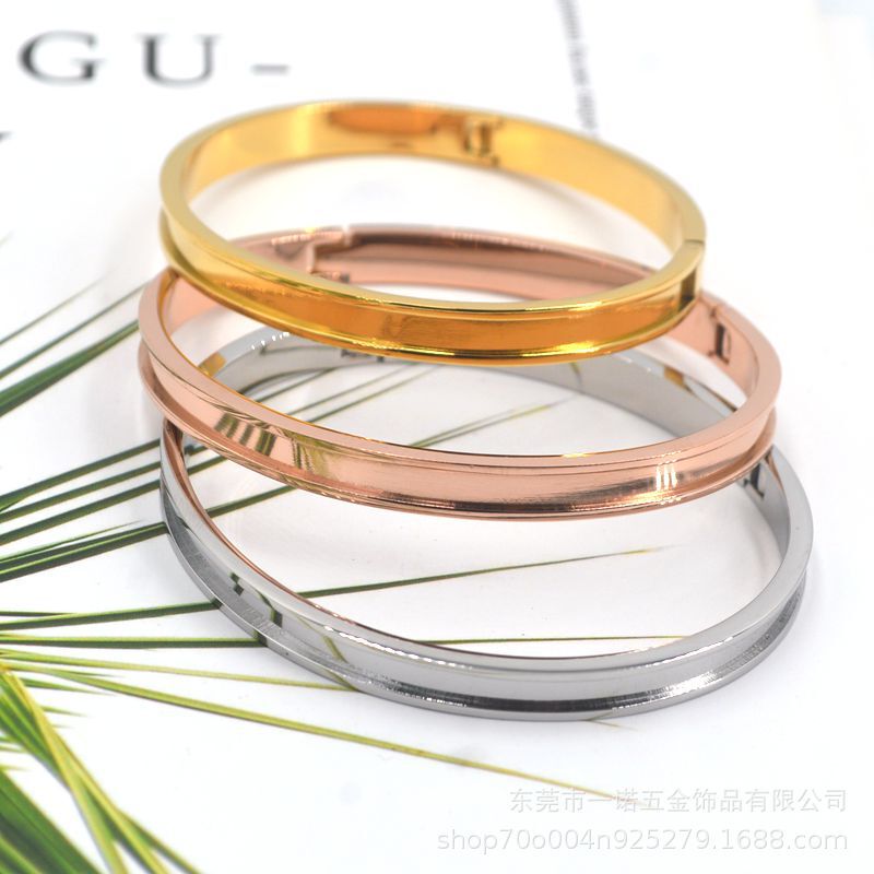 in stock stainless steel round closed leather bracelet groove handmade fabric hardware bracelet DIY bracelet embryo manufacturers
