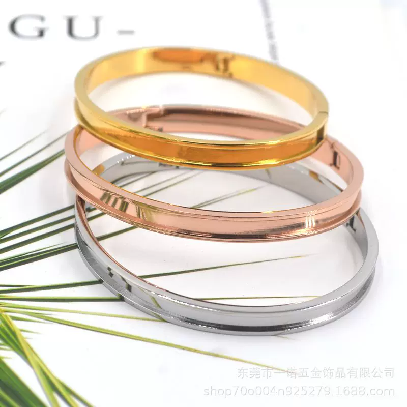 现货不锈钢圆形闭口贴皮手镯凹槽手工布艺五金手环DIY手镯胚厂家