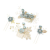 Hair accessory for bride, blue Chinese hairpin, hairgrip, flowered