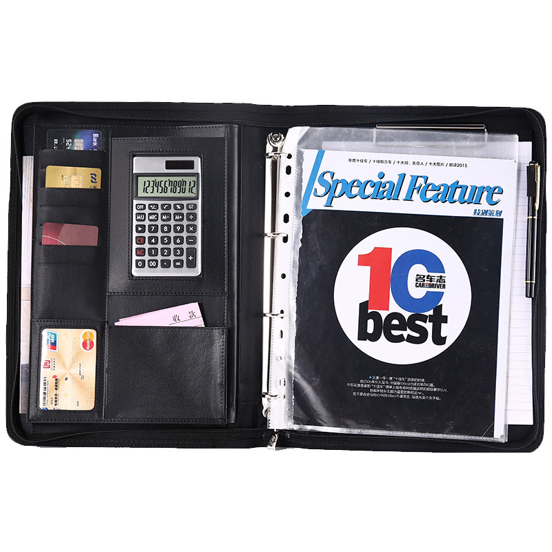 En stock al por mayor A4 bolsa de cremallera portátil administrador de archivos de negocios clip de almacenamiento de oficina de hojas sueltas almohadilla de ventas de material