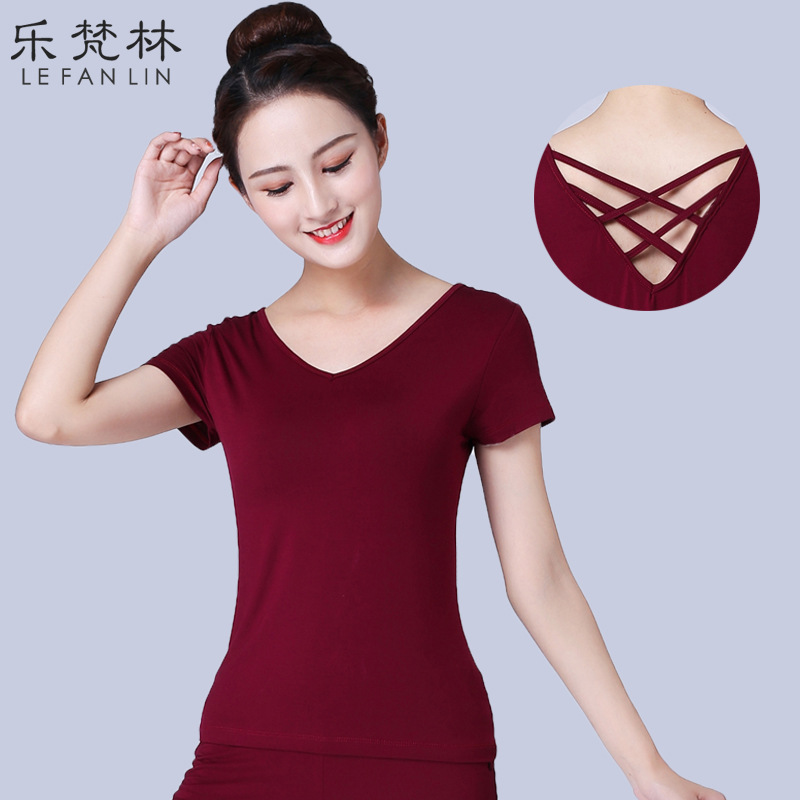 대추 레드 크로스 백 반소매 탑