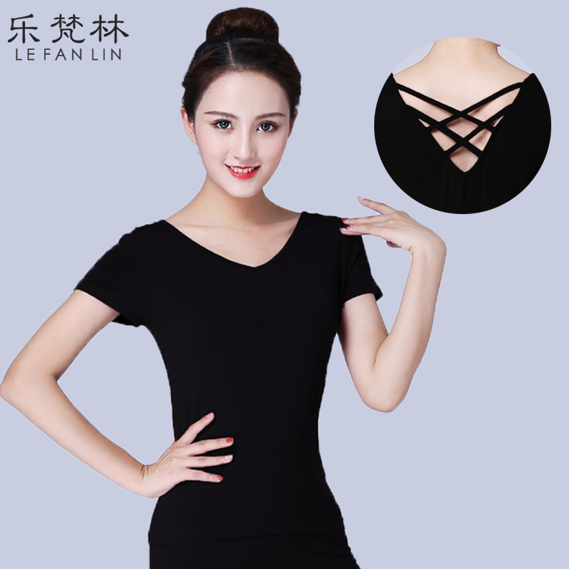 블랙 크로스-반소매 탑 뒤에