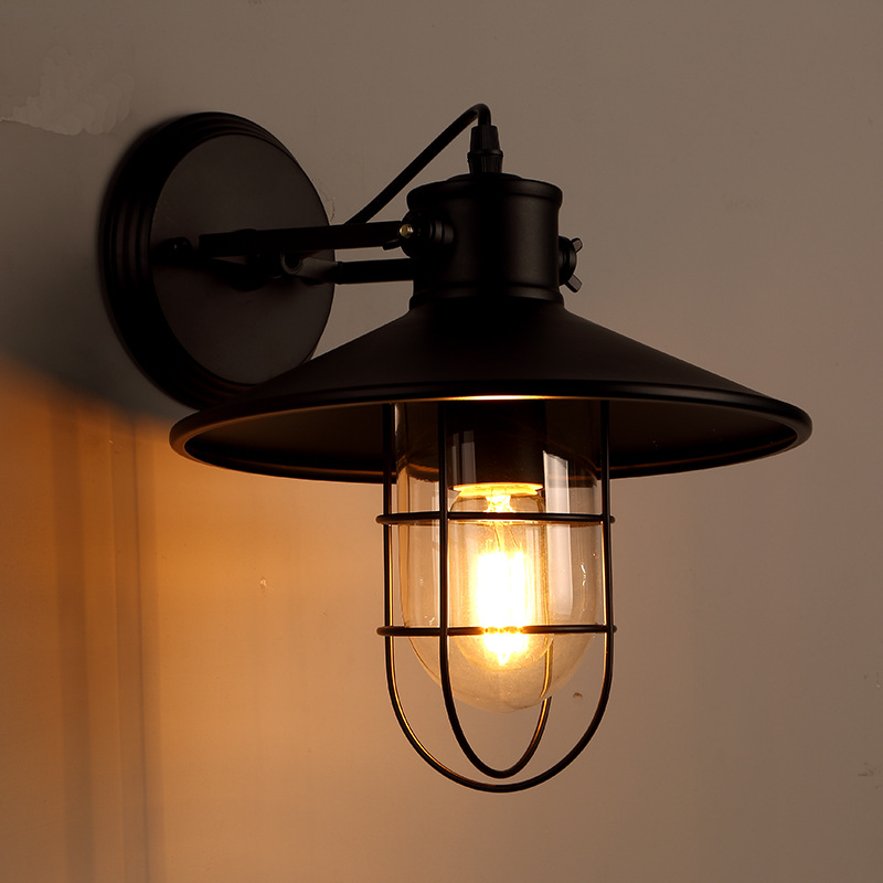 American retro estilo industrial lámpara de pared creativa noche balcón pasillo hierro nostálgico lámparas Bar Cafe