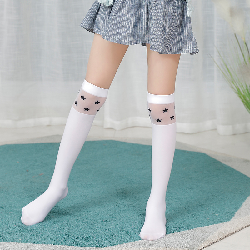 Calcetines de verano para niños delgados calcetines de media pantorrilla calcetines de estudiante calcetines de niña sobre la rodilla dibujos animados calcetines blancos medio altos