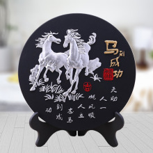 活性炭雕工艺摆件彩色雕刻家居办公客厅装饰品马到成功铜马批发