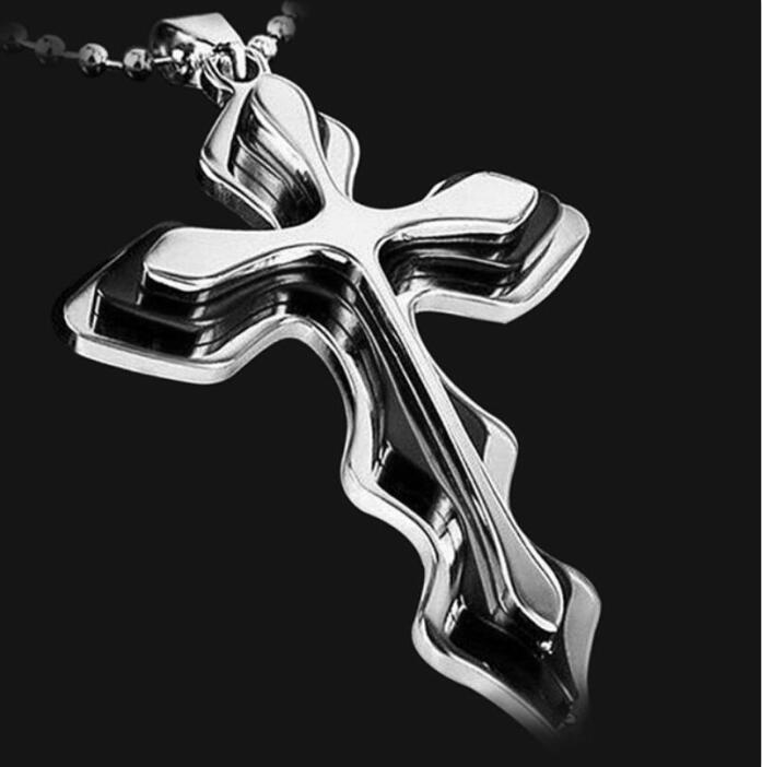 Wave shaped three-layer cross pendant couple trendy necklace accessory_voghion.com
