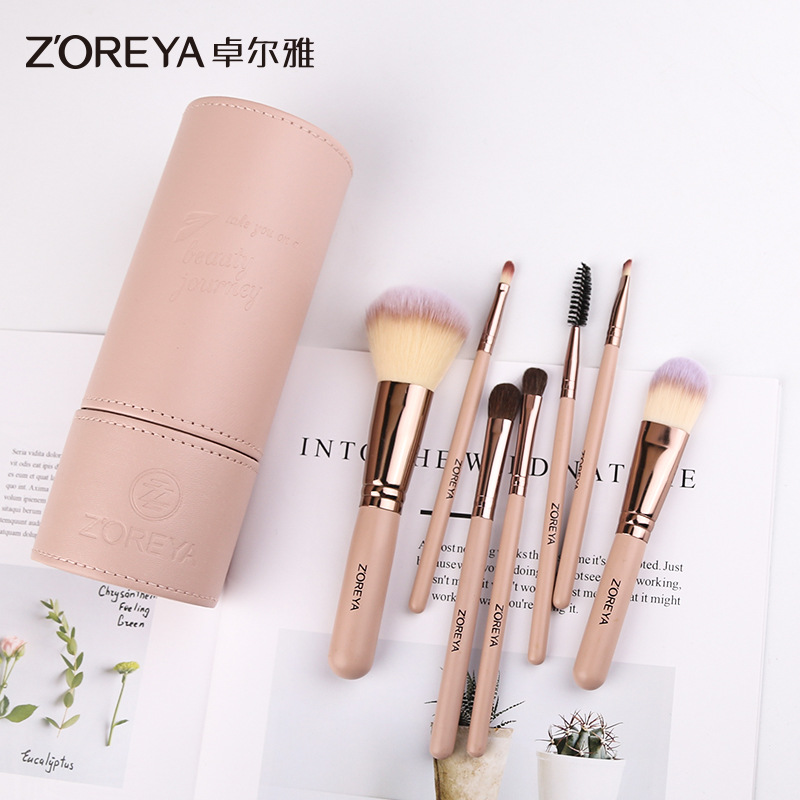 ZOREYA 7 pinceles de maquillaje traje portátil principiante barril cepillo conjunto completo de cepillos herramientas de belleza