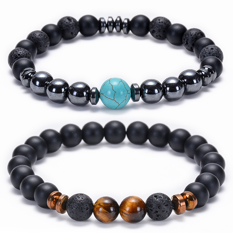 European and American Jewelry Lava Volcanic Stone Black Frosted Stone Bracelet Black Magnet Tiger Eye Stone Bracelet Natural Stone Bracelet