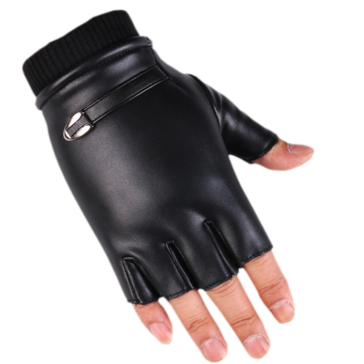 Hombres y mujeres de cuero de la PU medio dedo guantes teclado mecanografía móvil juego deportes al aire libre ciclismo fitness polar forrado guantes de cuero caliente
