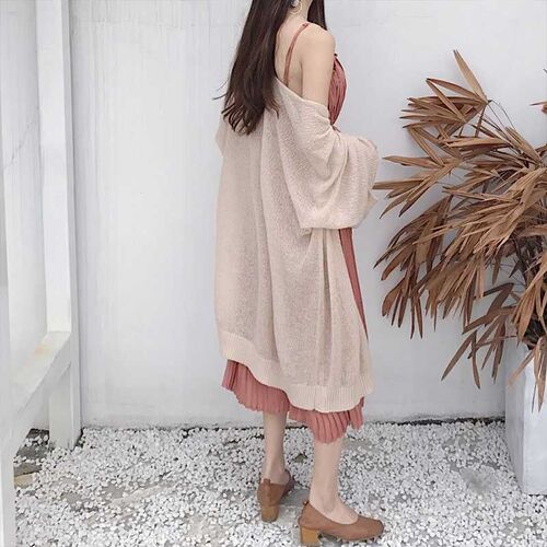 2025 Spring, Autumn, Winter Loose Plus Size V-Neck Slouchy Windy Long-Sleeve Thin Knit Cardigan Women's Versatile Outerwear