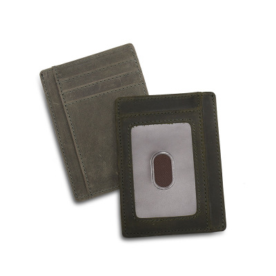 New leather rfid Magnetically shielded Ferrule Close Card package CRAZY HORSE leisure time Ferrule Multi-bit cards ultrathin Ferrule