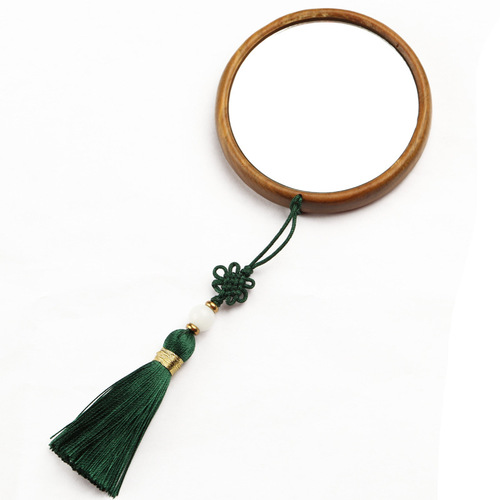 Green sandalwood small mirror wholesale portable makeup mirror portable vanity mirror natural sandalwood mirror ancient style carving gift