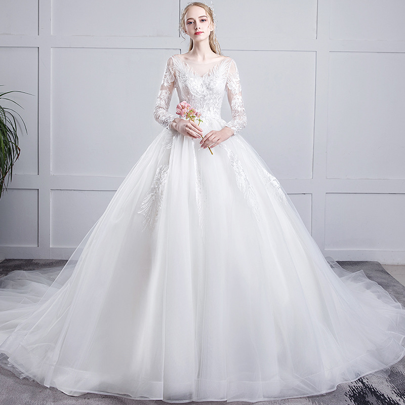 Vestido de novia estilo francés, nuevo modelo 2026 para novias, con hombros descubiertos, elegante, con cola de ensueño, sencillo, adelgazante, de manga larga, estilo forestal para mujer.