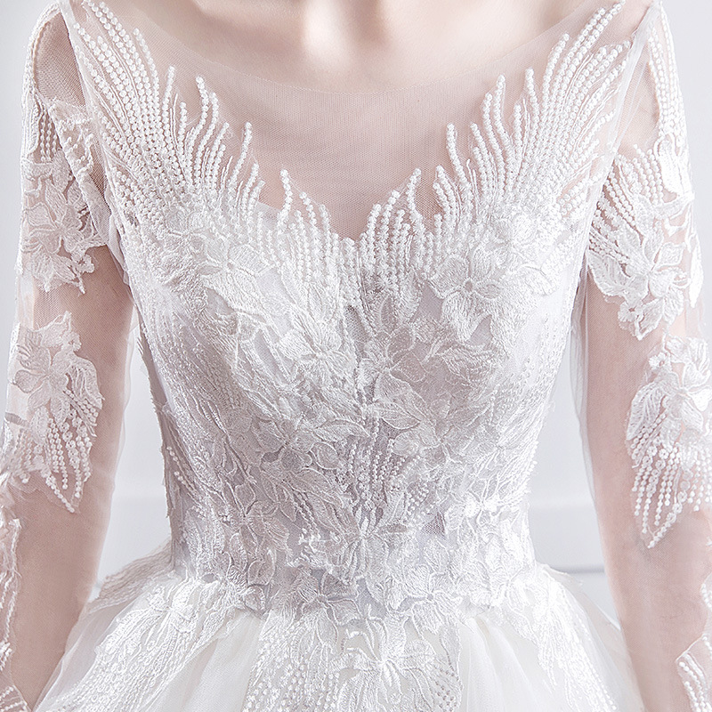 Vestido de novia estilo francés, nuevo modelo 2026 para novias, con hombros descubiertos, elegante, con cola de ensueño, sencillo, adelgazante, de manga larga, estilo forestal para mujer.