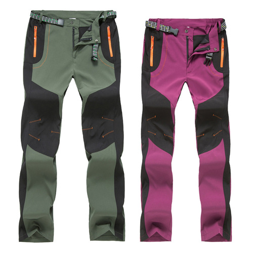 Spring and summer outdoor sports soft-shell assault pants for men, color-blocked, windproof, warm, breathable, fleece, and thickened hiking pants for women