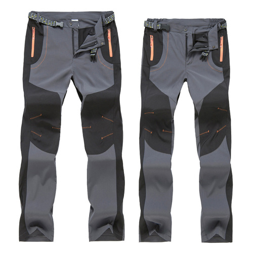 Spring and summer outdoor sports soft-shell assault pants for men, color-blocked, windproof, warm, breathable, fleece, and thickened hiking pants for women