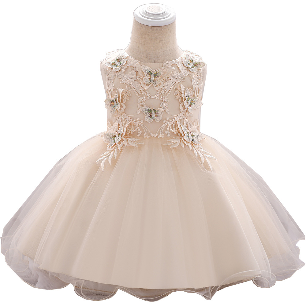 2024 cross-border one-year-old dress baby princess dress girl's full moon dress butterfly embroidered cotton-lined pettiskirt