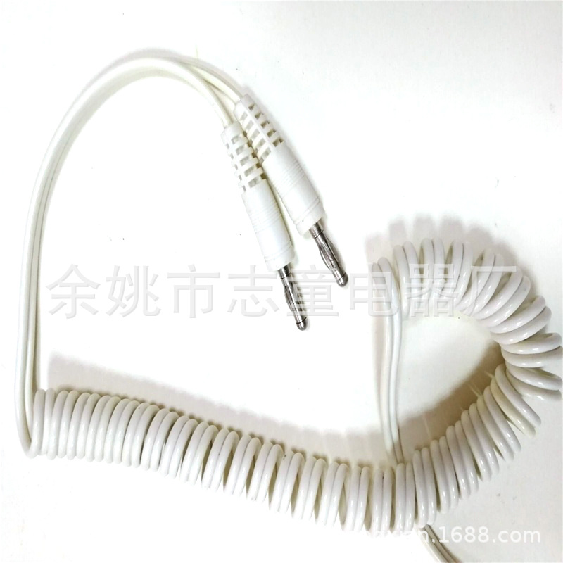 供应灯笼头白色螺旋平行线 医疗足部按摩器2芯灯笼插头螺旋视频线