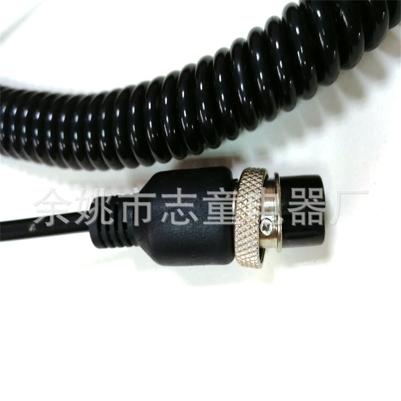 工厂供应注塑直头5pin航空插螺旋线 红黑鱼夹大Din弯航空头弹簧线