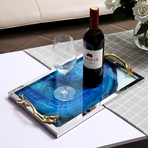 European simple metal glass tray light luxury agate ornaments model room decoration living room coffee table storage ornaments