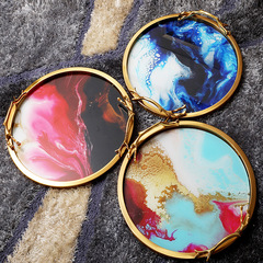 Nordic light luxury style glass storage tray home decoration ornaments tea set disc European metal crafts