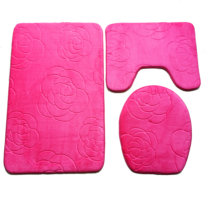 Cobblestone Embossed Three-Piece Carpet Household Toilet Anti-Slip Set Toilet Floor Mat Bathroom Absorbent Foot Mat