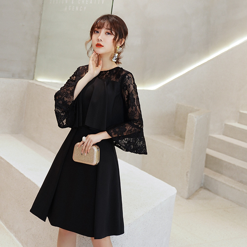 Vestido de noche elegante negro para mujer, estilo nuevo de verano 2026, elegante y adelgazante, aura reginal para banquetes.
