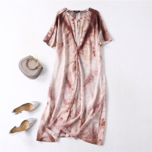 夏款真丝连衣裙原创女装文艺复古民族风重磅桑蚕丝印花宽松长裙