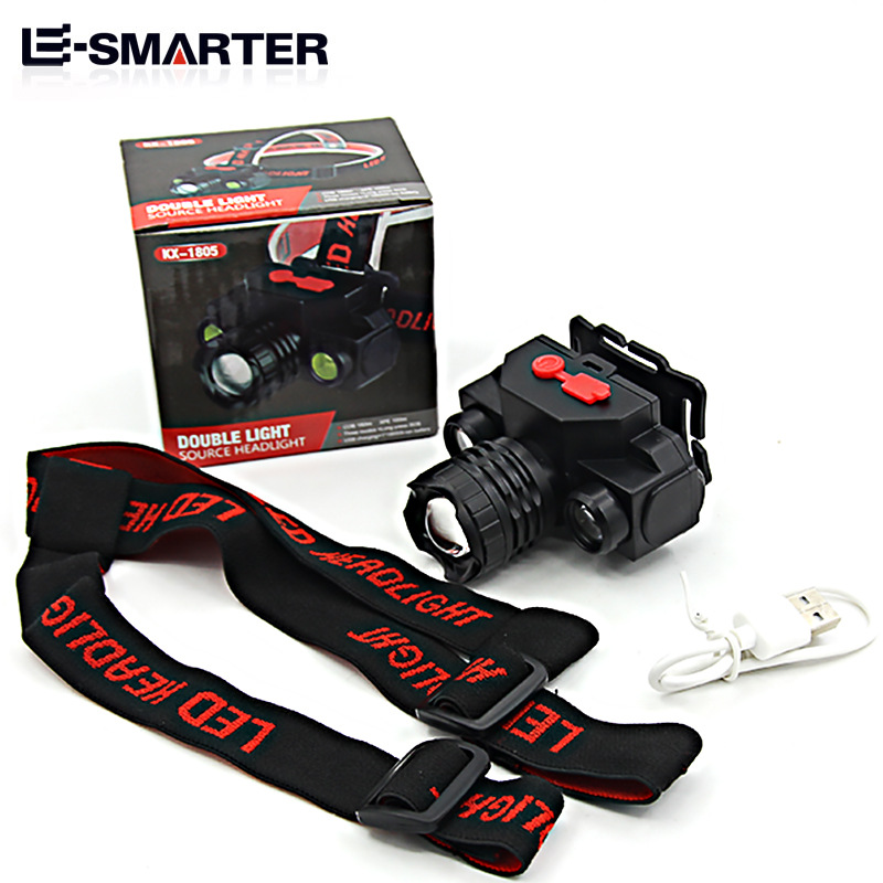 Plástico retráctil LED luz fuerte COB faro 18650 recargable cabeza-montado linterna interfaz USB al aire libre luz que acampa