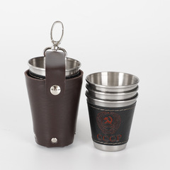 Factory Supply Leather Outdoor Camping Portable Carry-on 70ml Russian Stainless Steel Whiskey Glass with Cup Cover