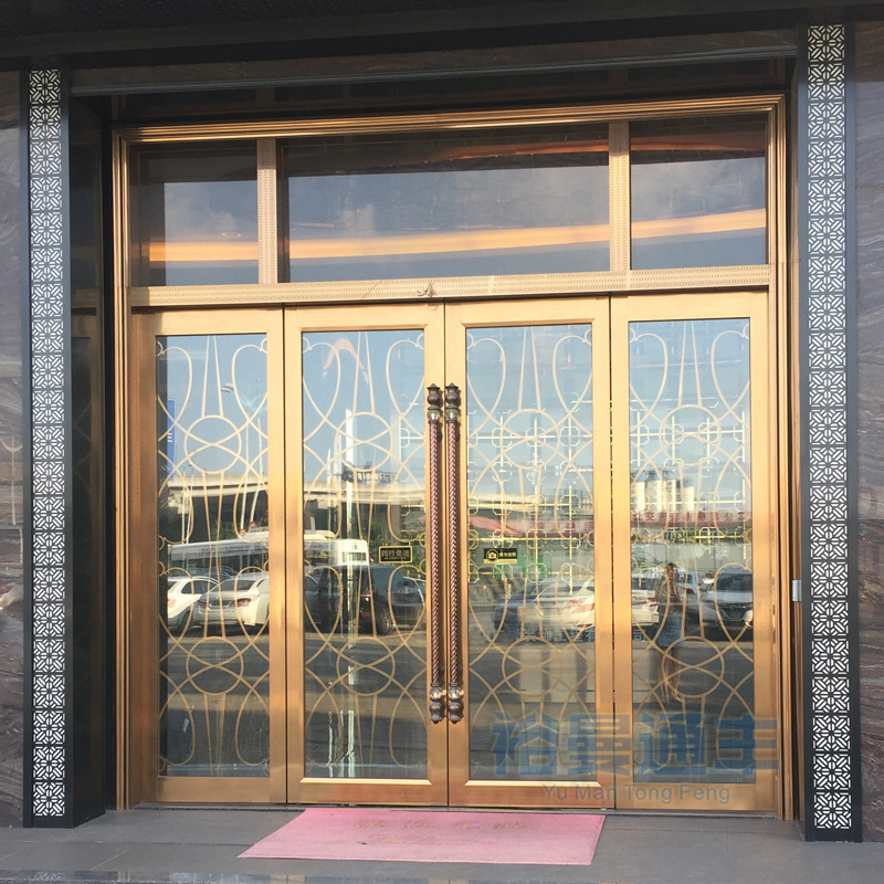 Mirror Rose Gold Stainless Steel Door Frame Door Set 304 Frame Floor Spring Double Glass Four-Way Opening Door Swing Door