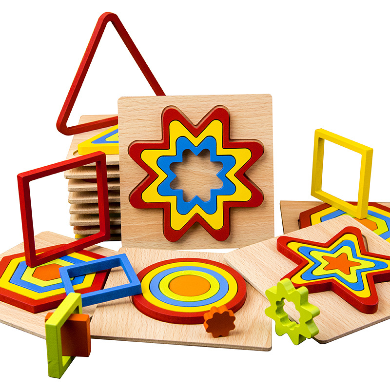 Forma de madera geométrica mano agarre tablero rompecabezas engrosada niños bebé juguetes educativos de madera 1-3 años de edad