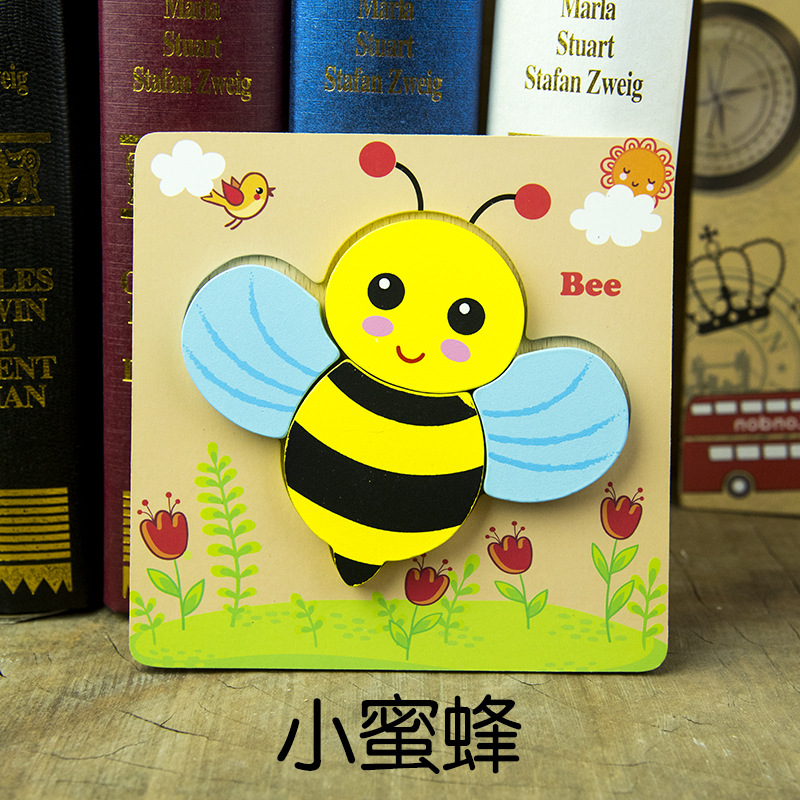 Animal de dibujos animados transfronterizo Tablero de rompecabezas tridimensional engrosado Juguetes Educativos de madera para niños juguetes para niños