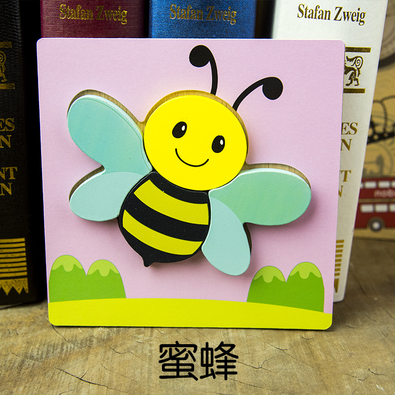 Animal de dibujos animados transfronterizo Tablero de rompecabezas tridimensional engrosado Juguetes Educativos de madera para niños juguetes para niños