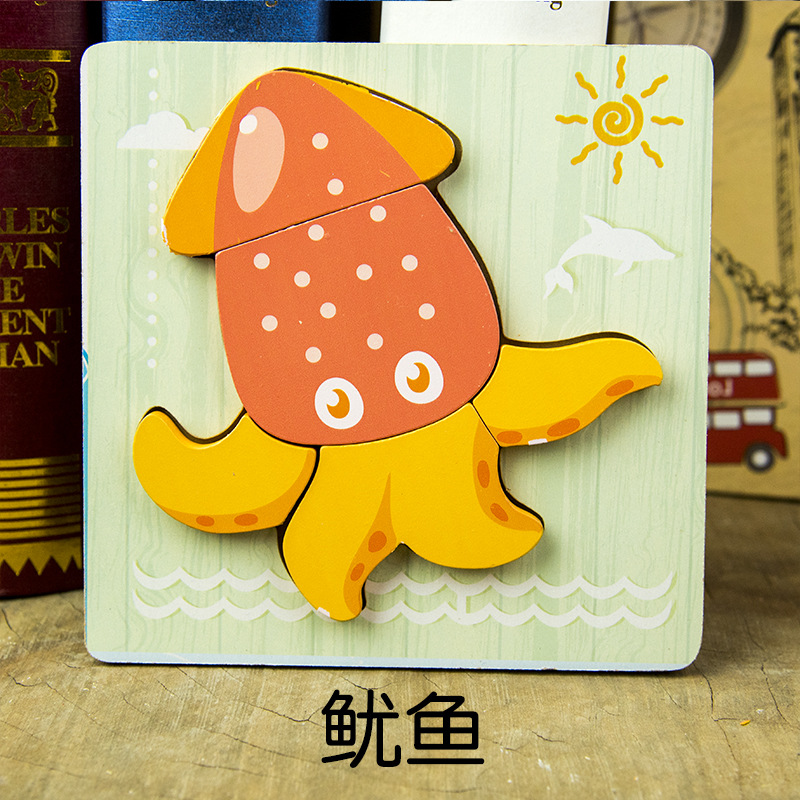 Animal de dibujos animados transfronterizo Tablero de rompecabezas tridimensional engrosado Juguetes Educativos de madera para niños juguetes para niños