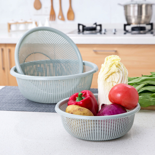 三件套圆形镂空洗菜篮蔬菜沥水筛套装厨房水果收纳篮沥水篮洗菜盆