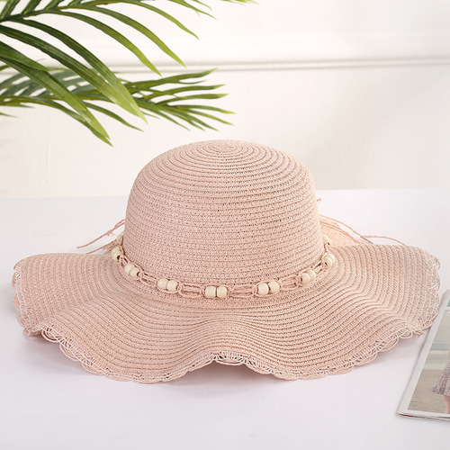 Summer New Wide Brim Wavy Edge Sun Hat Beach Sand Sun Protection Hat Grass Hat Women Wide Brim Hat Wholesale