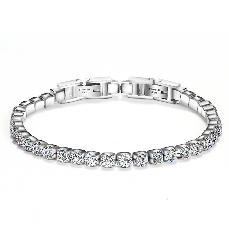 Adjustable and Detachable Titanium Steel Double Buckle 3mm Zirconium Bracelet Stainless Steel Simple Tennis Chain Personalized Fashion Bracelet Adjustable and Detachable Titanium Steel Double Buckle 3mm Zirconium Bracelet Stainless Steel Simple Tennis Chain Personalized Fashion Bracelet