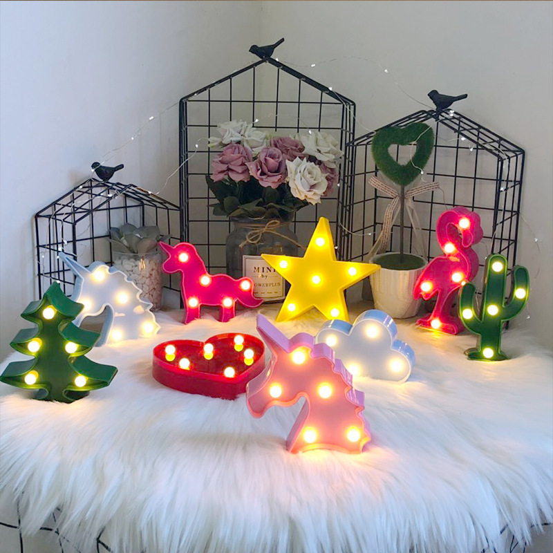 Led Modeling Lamp Korean Hot Selling Mini Cactus Lamp Flamingo Christmas Lamp Letter Decoration Desktop Night Light