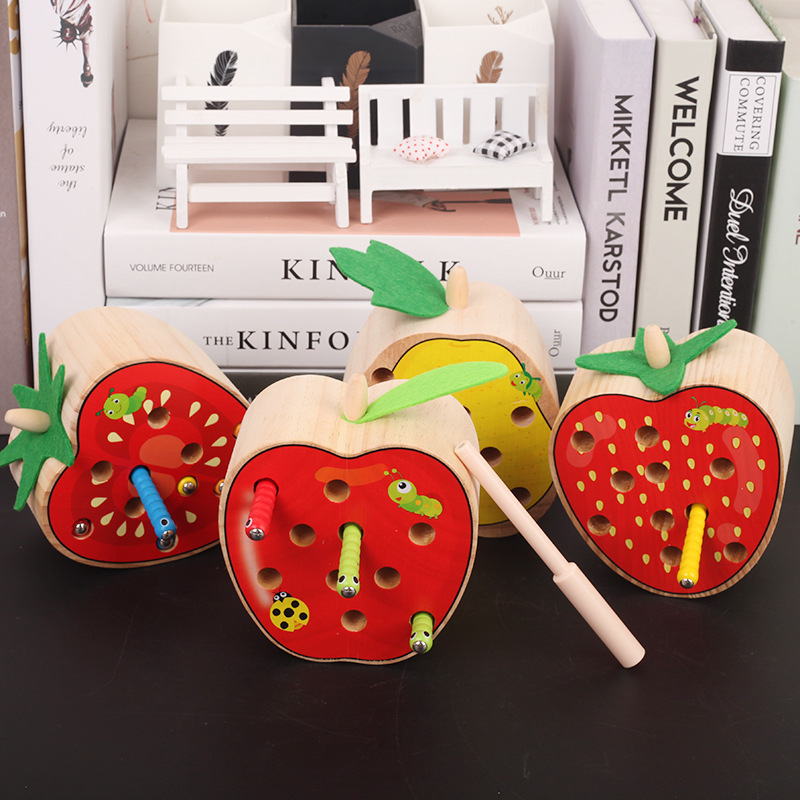 Nueva diversión para niños educación temprana madera magnética fruta bug atrapando bug bebé atrapando juguetes educativos 1-2-3-4 años