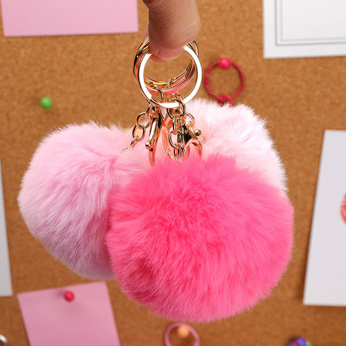 Cross-border hot-selling fur ball keychain imitation rex rabbit fur ball keychain plush ball key accessories school bag pendant