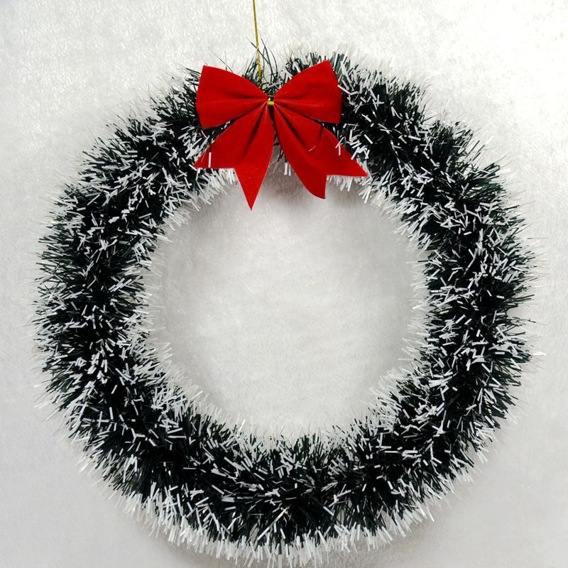新しいクリスマスの花輪の門の輪の毛の条の色の条は花輪の30cmの緑の辺の白い辺の蝶結びの暗号化の花輪を飾ります。|undefined