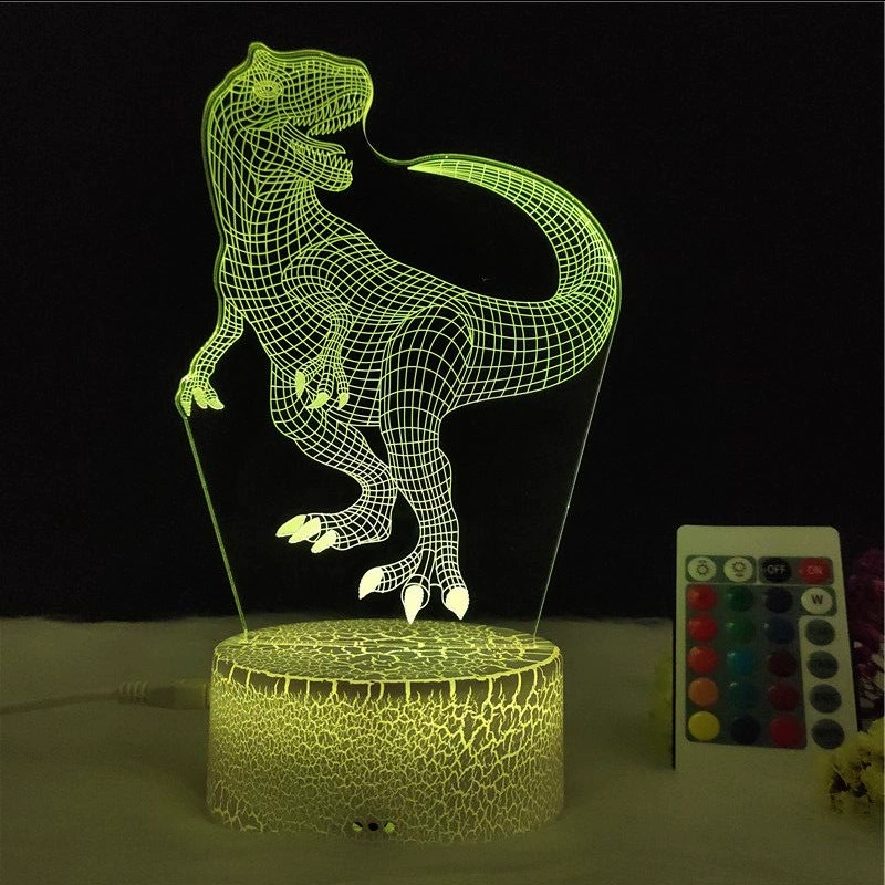 3D-динозавр светящаяся ночная лампа LED, RGB 7-цветная настольная лампа с пультом, творческий подарок