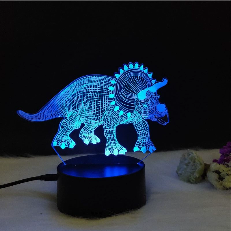 3D-динозавр светящаяся ночная лампа LED, RGB 7-цветная настольная лампа с пультом, творческий подарок