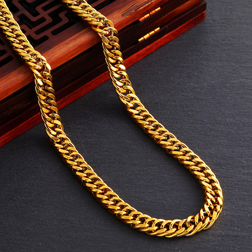 Multiple specifications cross-border accessories glossy double buckle plated 24k gold men's necklace Vietnamese sand gold necklace for men