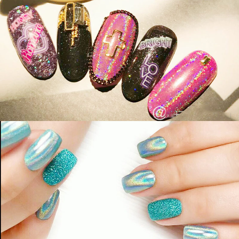 Internet de la celebridad de flash importado polvo de láser de uñas de joyería ultrafina Aurora polvo de pavo real pieza de clavo adornado polvo fino fragmento de lentejuelas
