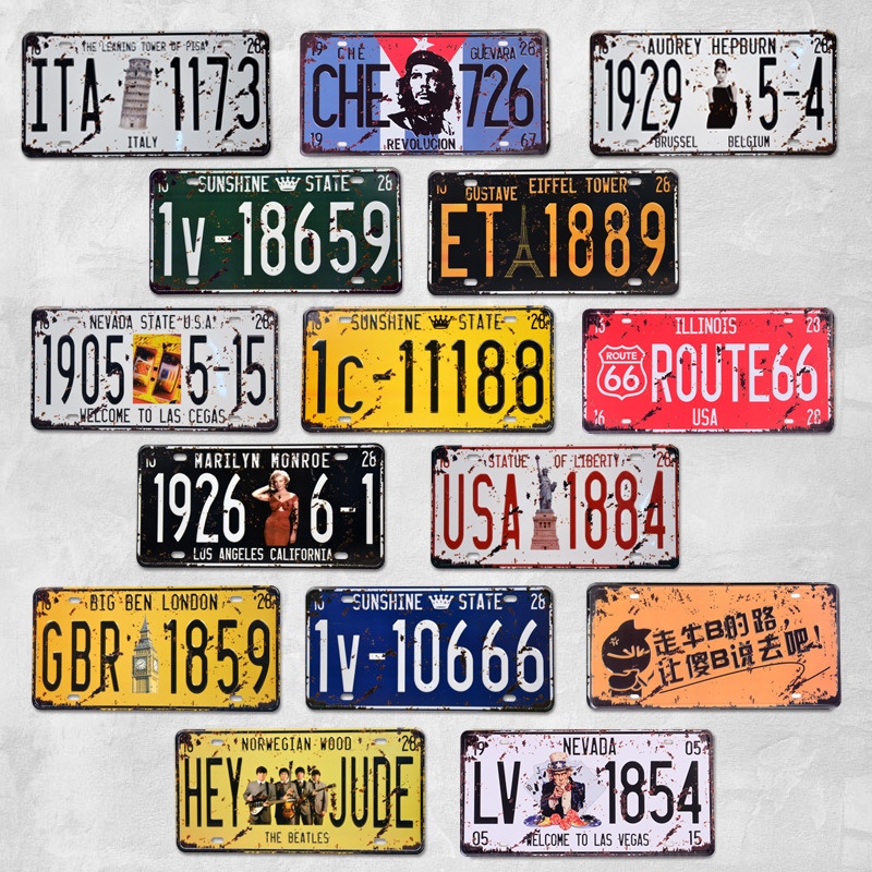 European and American Retro Old License Plate Bar Cafe Restaurant Club Billiard Room Bedroom Wall Wall Restaurant Decoration European and American Retro Old License Plate Bar Cafe Restaurant Club Billiard Room Bedroom Wall Wall Restaurant Decoration