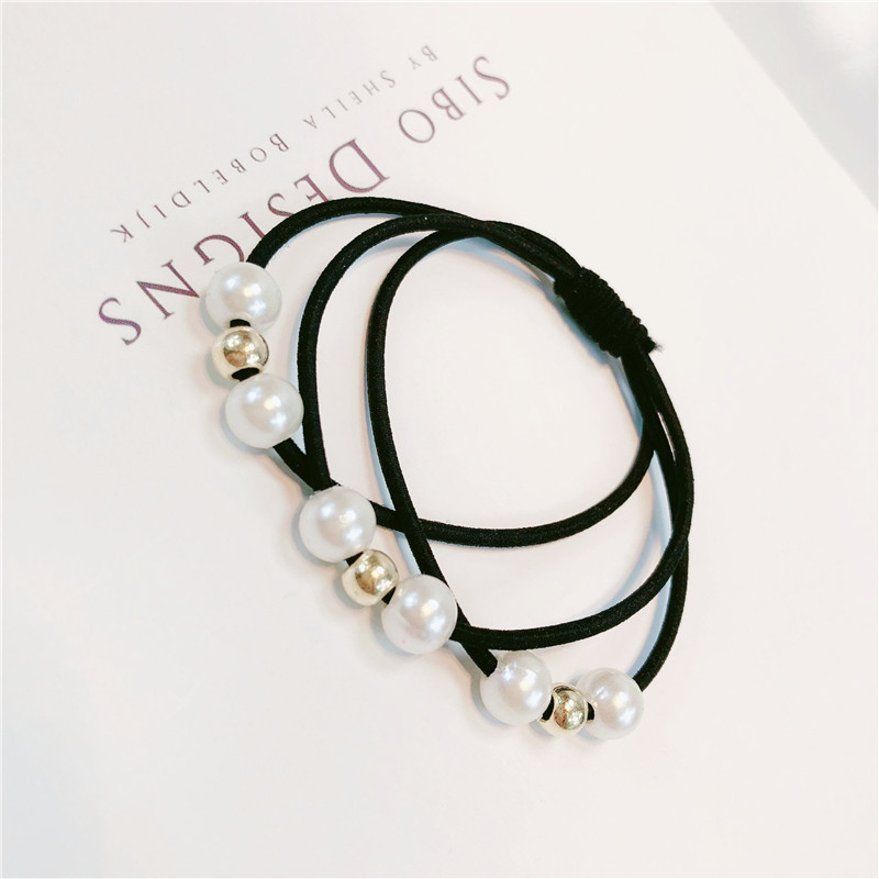 versión japonesa y coreana simple de tres capas de nueve cuerdas de cabello de perlas de cabello de cinta de goma de cabello de perlas para mujeres