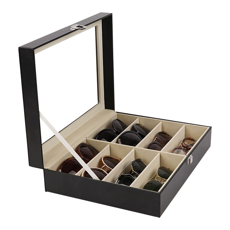 Caja de almacenamiento de reloj de gama alta de cuero PU, techo corredizo transparente, caja de exhibición de reloj con hebilla japonesa, caja de embalaje de almacenamiento de gafas