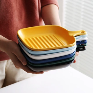 烘焙盘子陶瓷芝士烤盘焗饭盘 北欧早餐盘意面盘带把手柄盘 摆拍盘